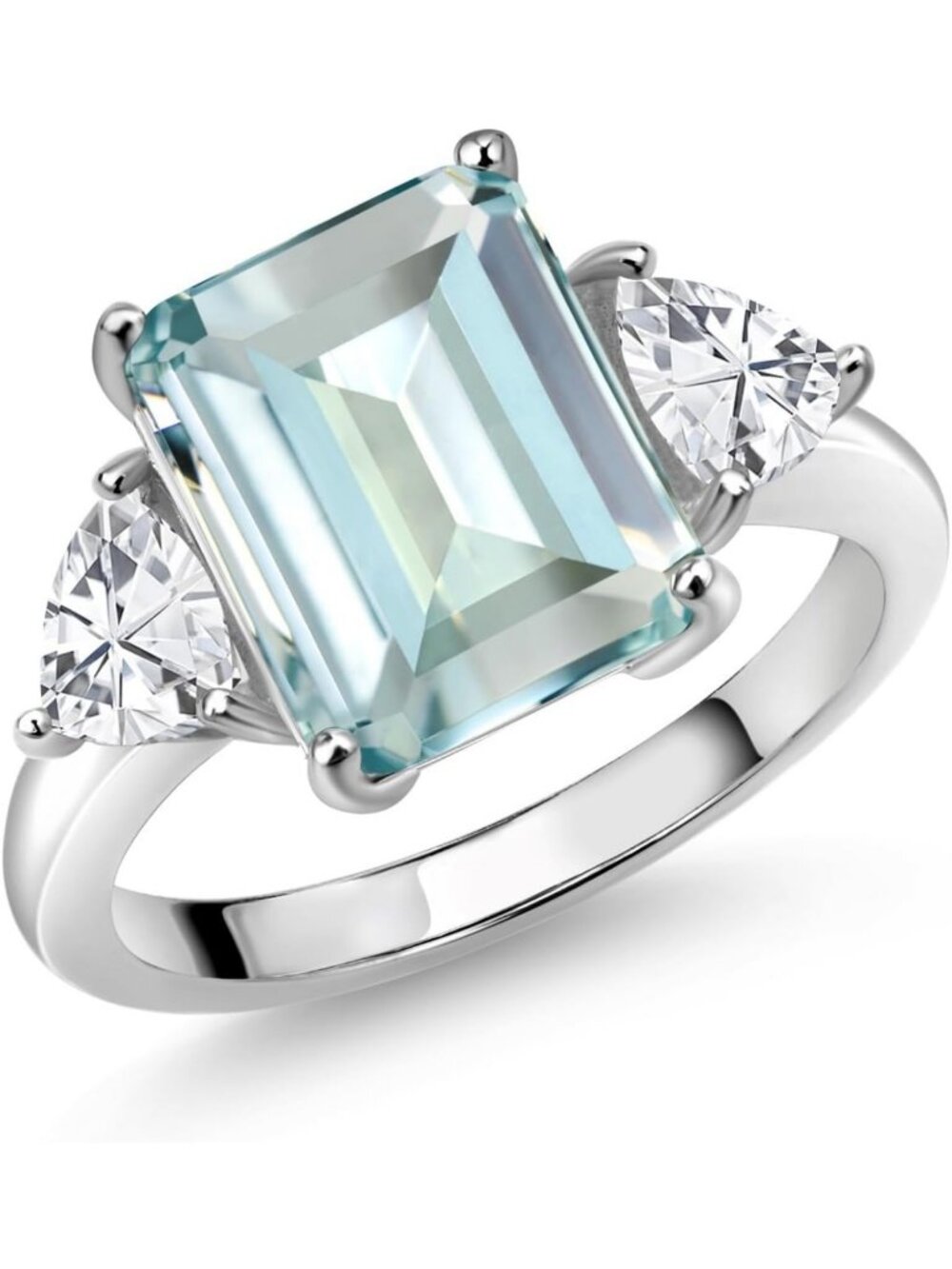 Stunning 3-Stone Birthstone Ring in 925 Sterling Silver | Emerald & Trillion Cut